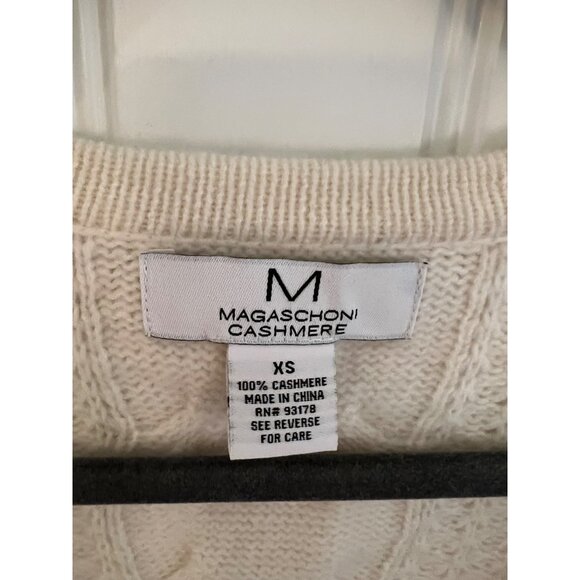 Magaschoni 100% Cashmere Cable Knit Cardigan Sweater Cream Size XS - Picture 2 of 5